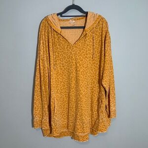 NEW Silverwear Leopard Print Hoodie Tunic Top Oversized Comfort Yellow 3X